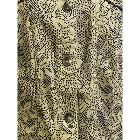 Christopher & Banks Khaki & Black Print Denim Jean Jacket Metal Rivet Buttons-M - Picture 3 of 16